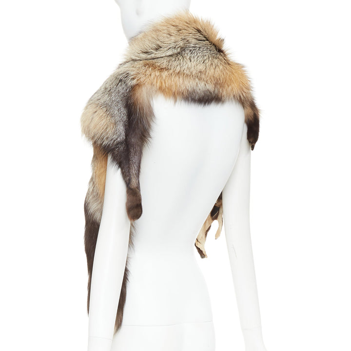 Brown ombre genuine fur animal scarf stole
