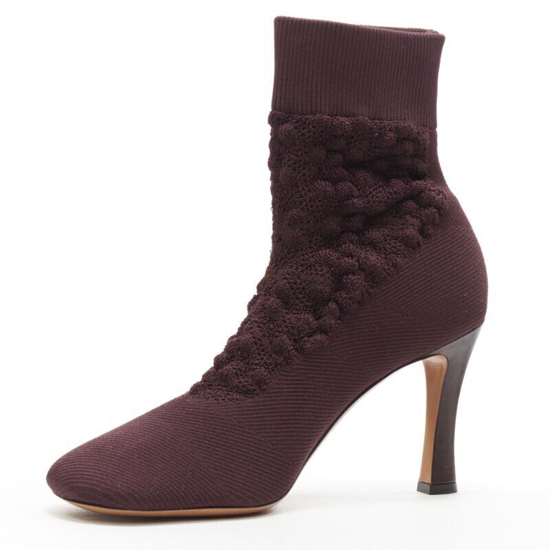 OLD CELINE Glove Bootie burgundy textured sock knit square toe boots EU40