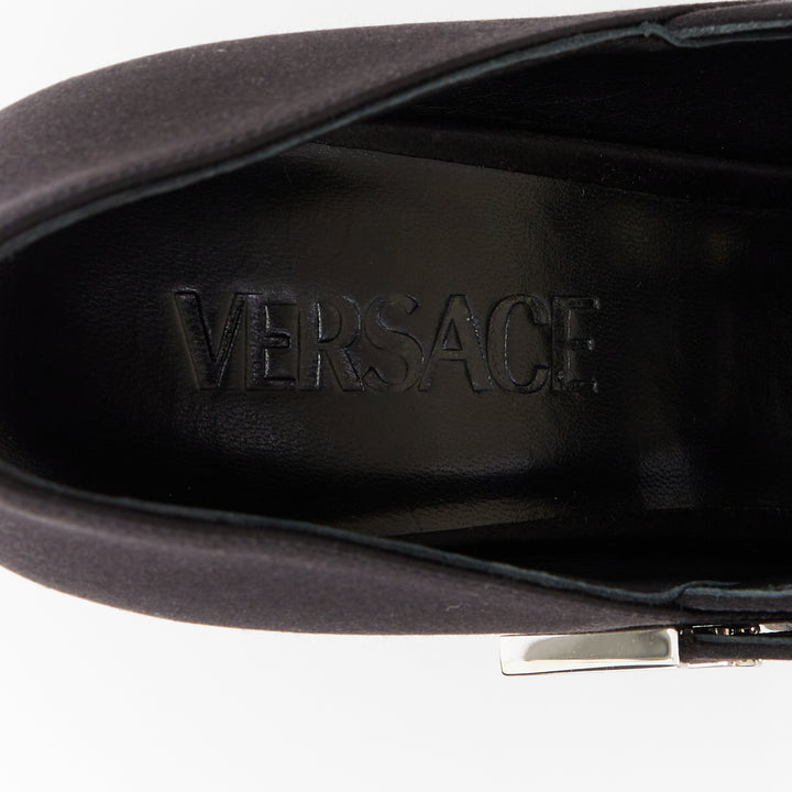 VERSACE Runway Aevitas 155 black satin bondage buckle double platform EU38