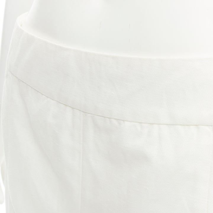 MARNI white cotton linen asymmetric step hem pleated flared skirt IT42 S