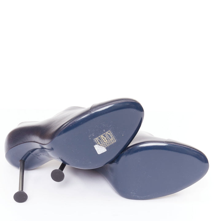 VICTORIA BECKHAM Pin dark navy blue smooth leather silver nail heel pumps EU38