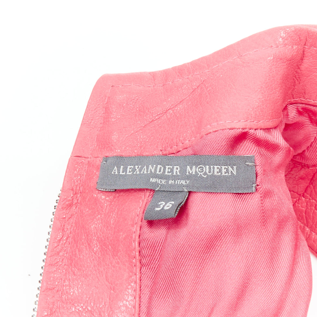 ALEXANDER MCQUEEN 2017 Runway fuchsia pink leather biker zip dress IT36 XXS