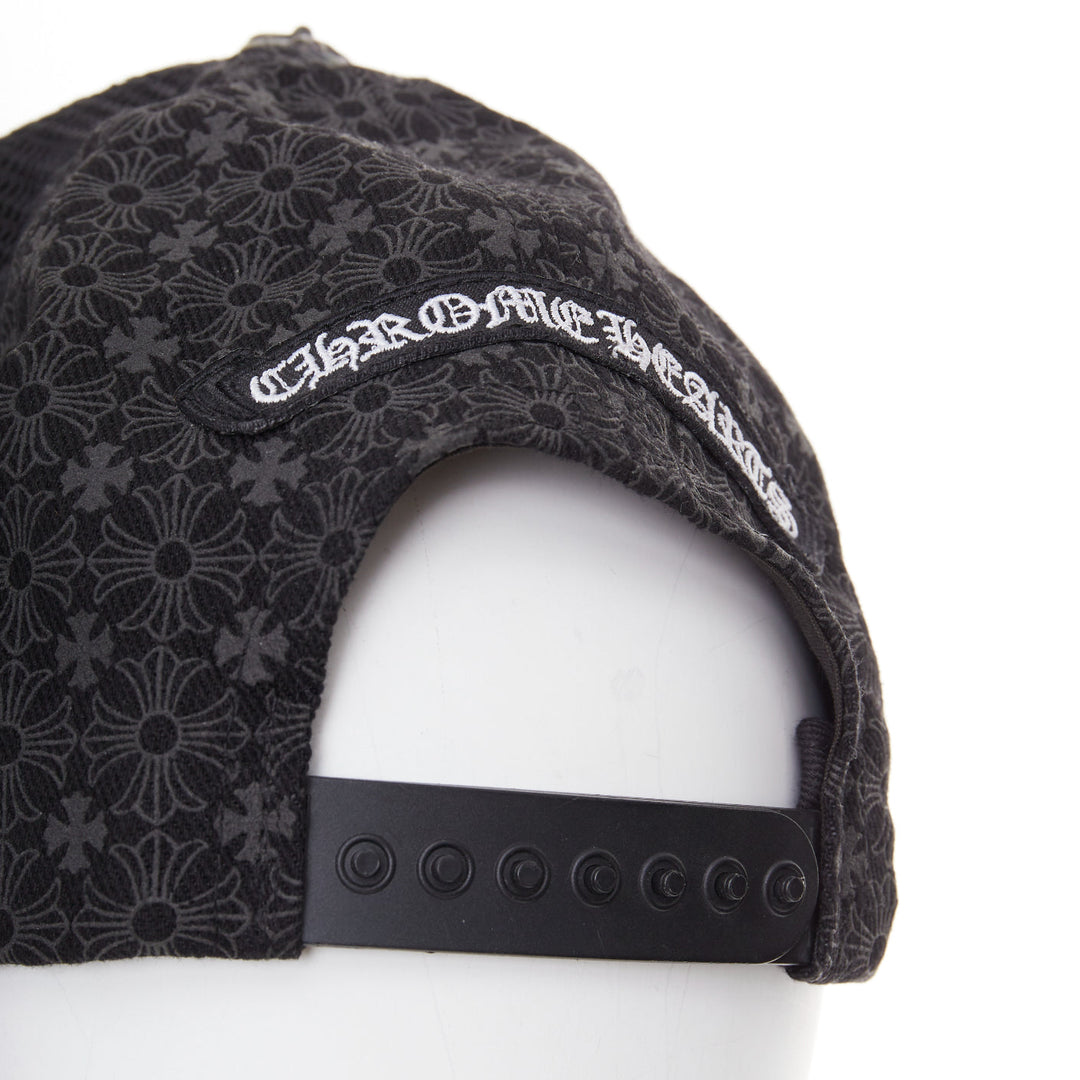 CHROME HEARTS black lambskin leather cemetery cross patch trucker cap 53-60cm