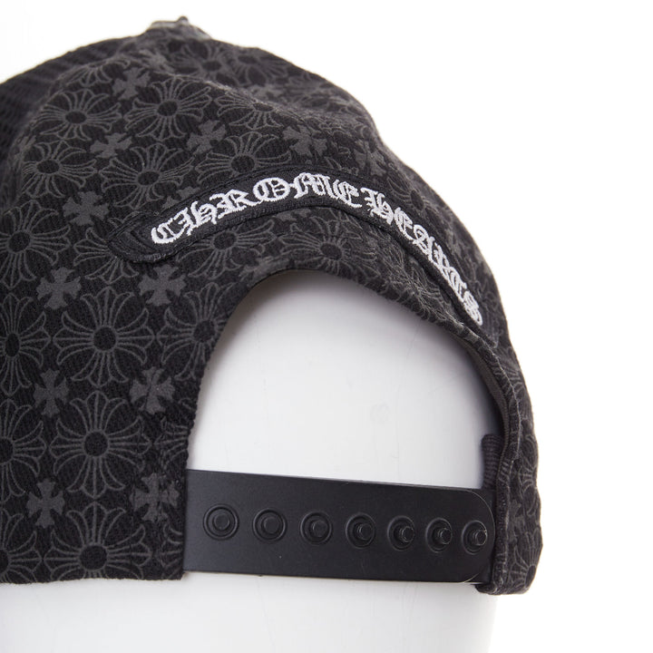 CHROME HEARTS black lambskin leather cemetery cross patch trucker cap 53-60cm