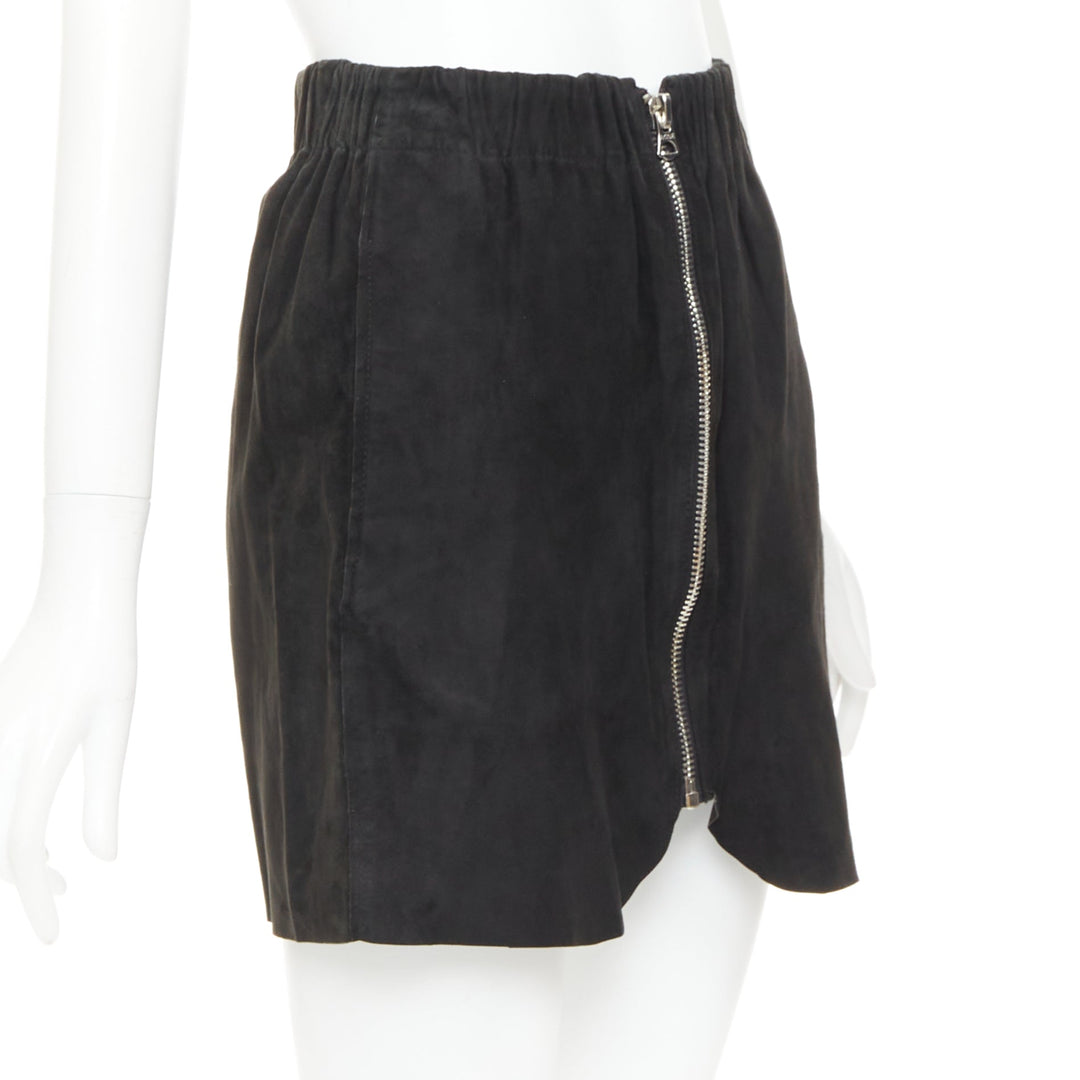 ACNE STUDIOS 2014 Mina black lamb suede leather zip front skirt FR34 XS