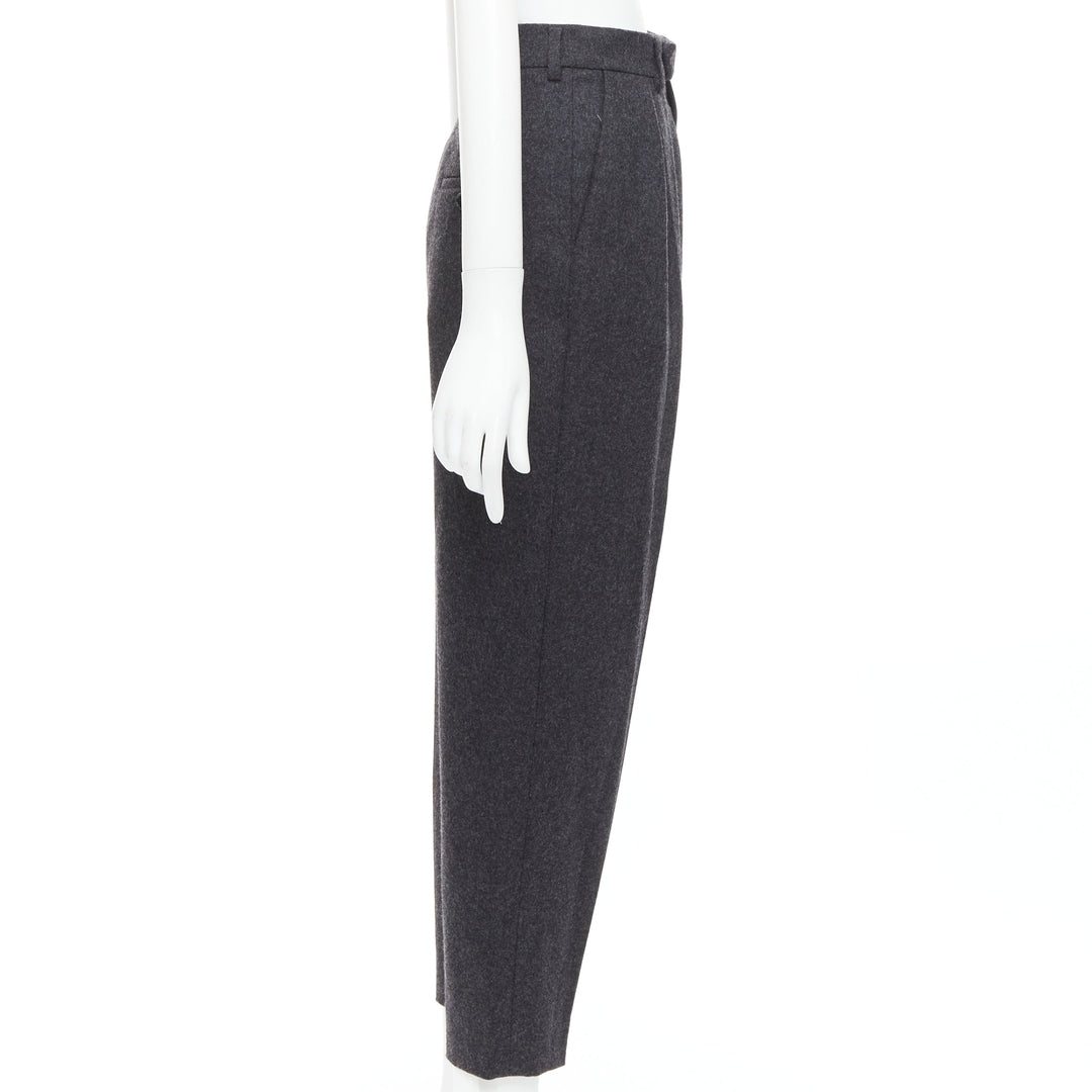 CELINE grey 100% wool cotton lined double pleated front tapered pants FR34 XS