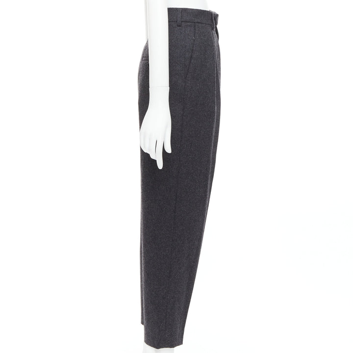 CELINE grey 100% wool cotton lined double pleated front tapered pants FR34 XS