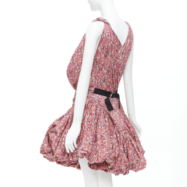 JUNYA WATANABE 2008 pink floral print deconstructed ruffle drape bundle dress S