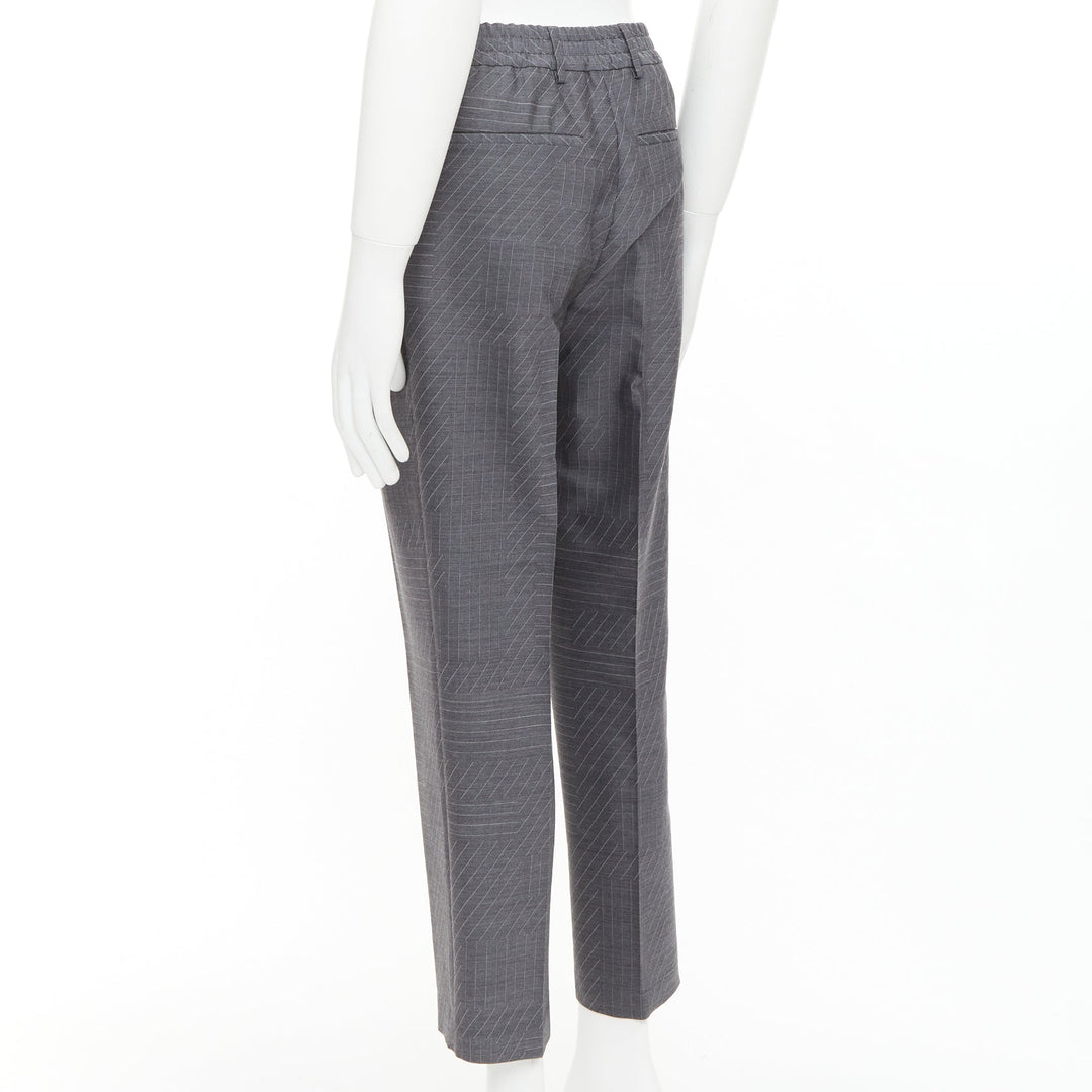 FENDI wool grey contrast stripe print pleated front cropped dress pants IT44 XS