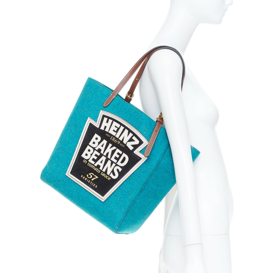 ANYA HINDMARCH Heinz Baked Beans teal recycled felt small open top tote bag