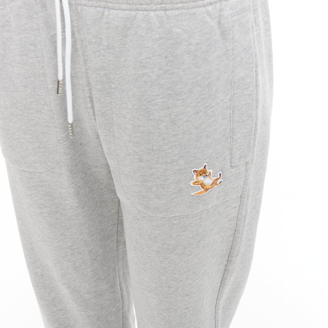 MAISON KITSUNE grey cotton fox badge tapered jogger sweat pants XS
