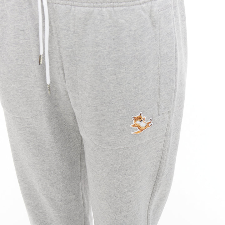 MAISON KITSUNE grey cotton fox badge tapered jogger sweat pants XS