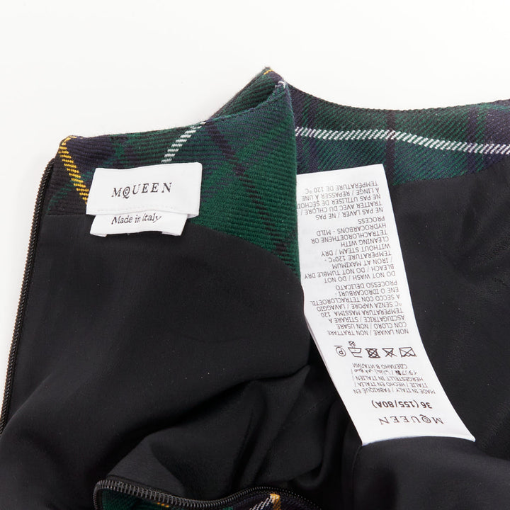 ALEXANDER MCQUEEN 2024 navy green yellow tartan wool sleeveless dress IT36 XXS