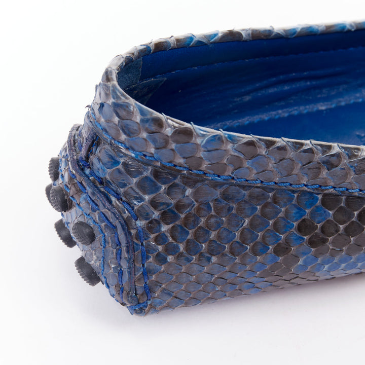 LOUIS VUITTON Dauphine blue polished snake leather gold LV logo loafers EU37