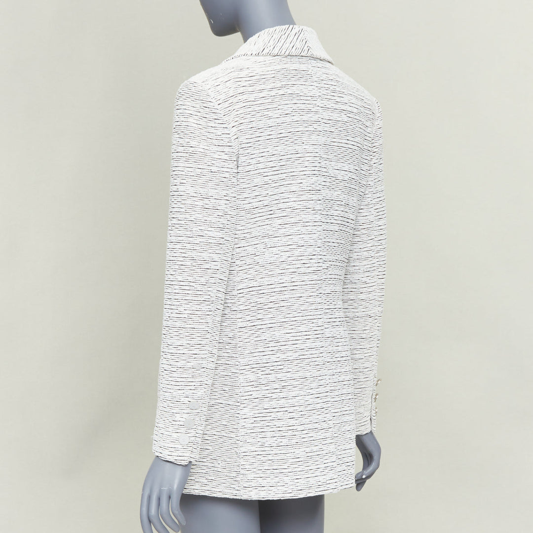 CHANEL 2019 Runway By the Sea white metallic tweed oversized blazer jacket FR42