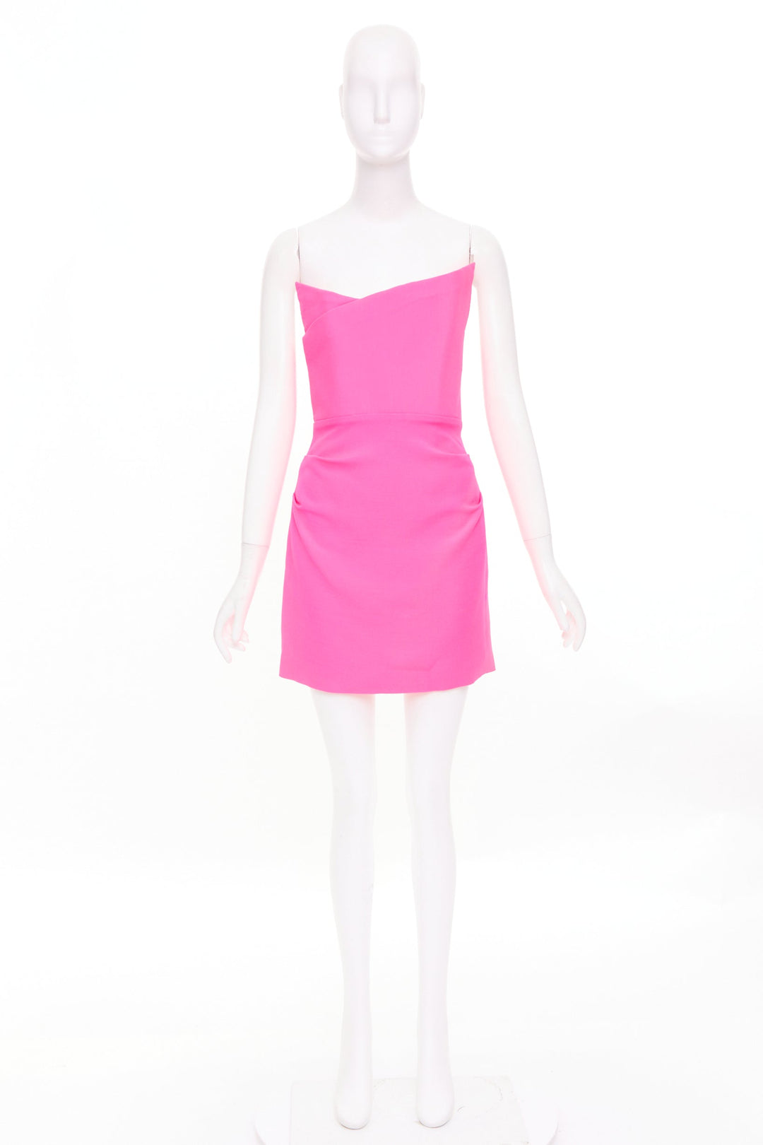 ROLAND MOURET 2023 pink silk wool asymmetric strapless fold cocktail dress UK8 S