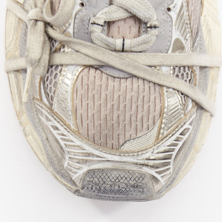 BALENCIAGA 2023 Runway 3XL silver mesh fabric chunky trainers sneakers EU44