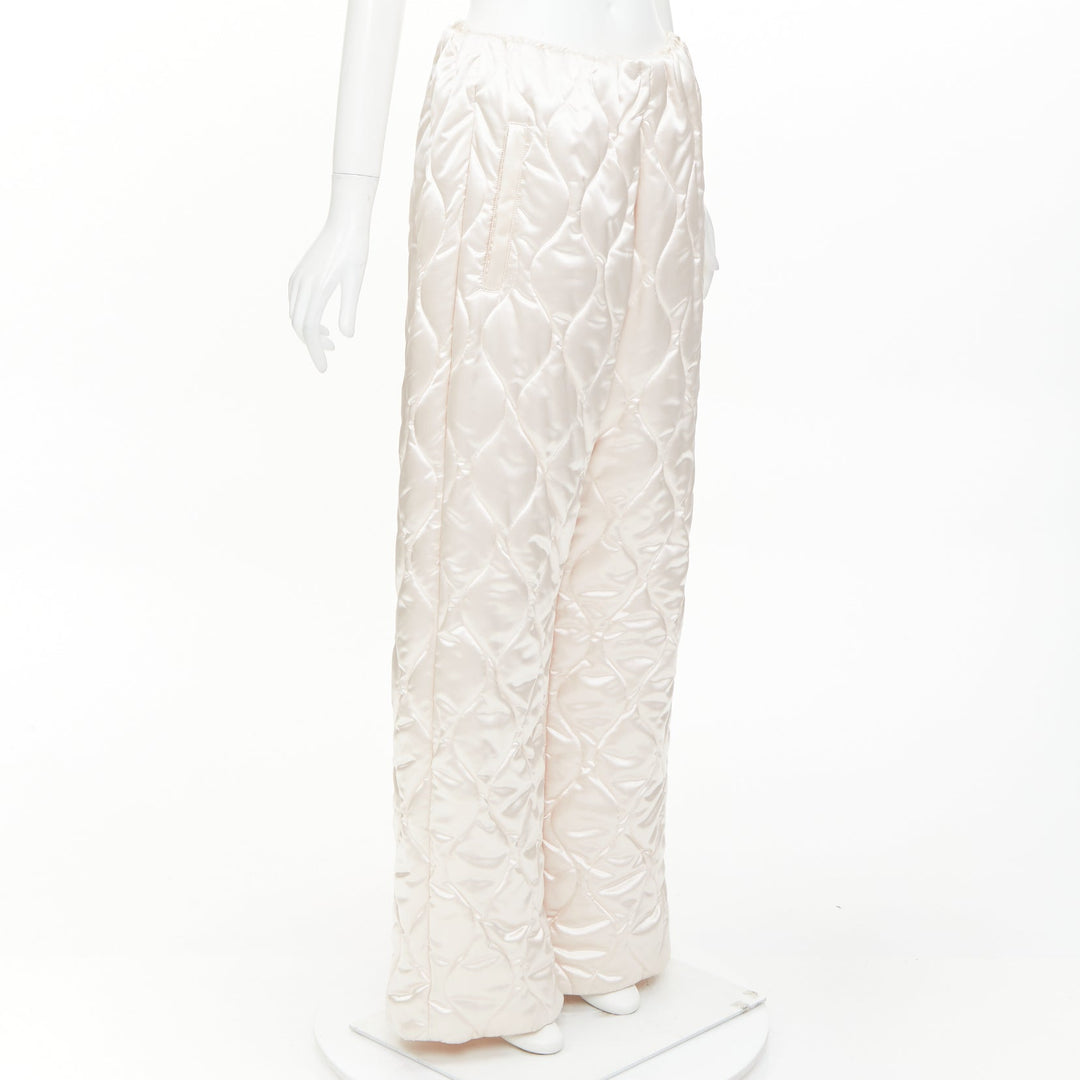 MIU MIU 2021 Runway Winter Pants off white quilted nylon wide pants IT38 XS