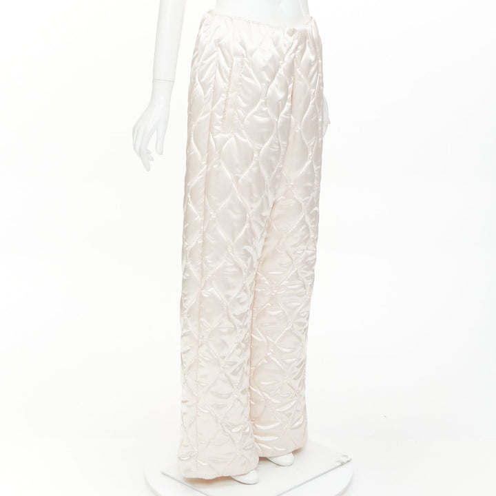 MIU MIU 2021 Runway Winter Pants off white quilted nylon wide pants IT38 XS