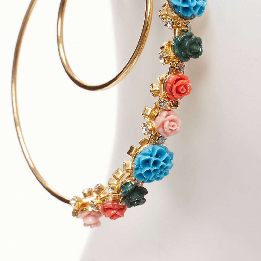 MERCEDES SALAZAR multicolour resin flower embellished moon hoop pin earrings