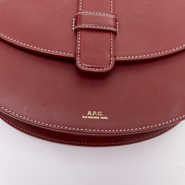 A.P.C. Eloise burgundy smooth leather saddle crossbody shoulder bag