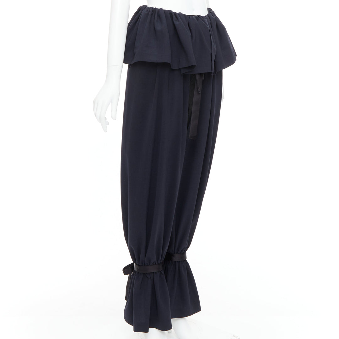 LOEWE Runway Rushed navy black ruffle peplum cuffed ballon pants FR36 S