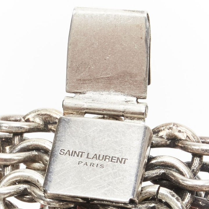 rare SAINT LAURENT Grunge Punk crystal embellished silver chain bracelet cuff