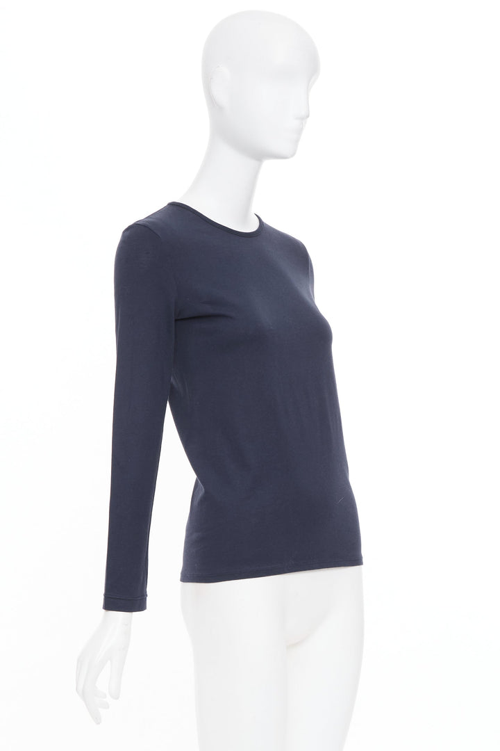 THE ROW black long sleeve seam back soft cotton jersey basic crew neck top XS