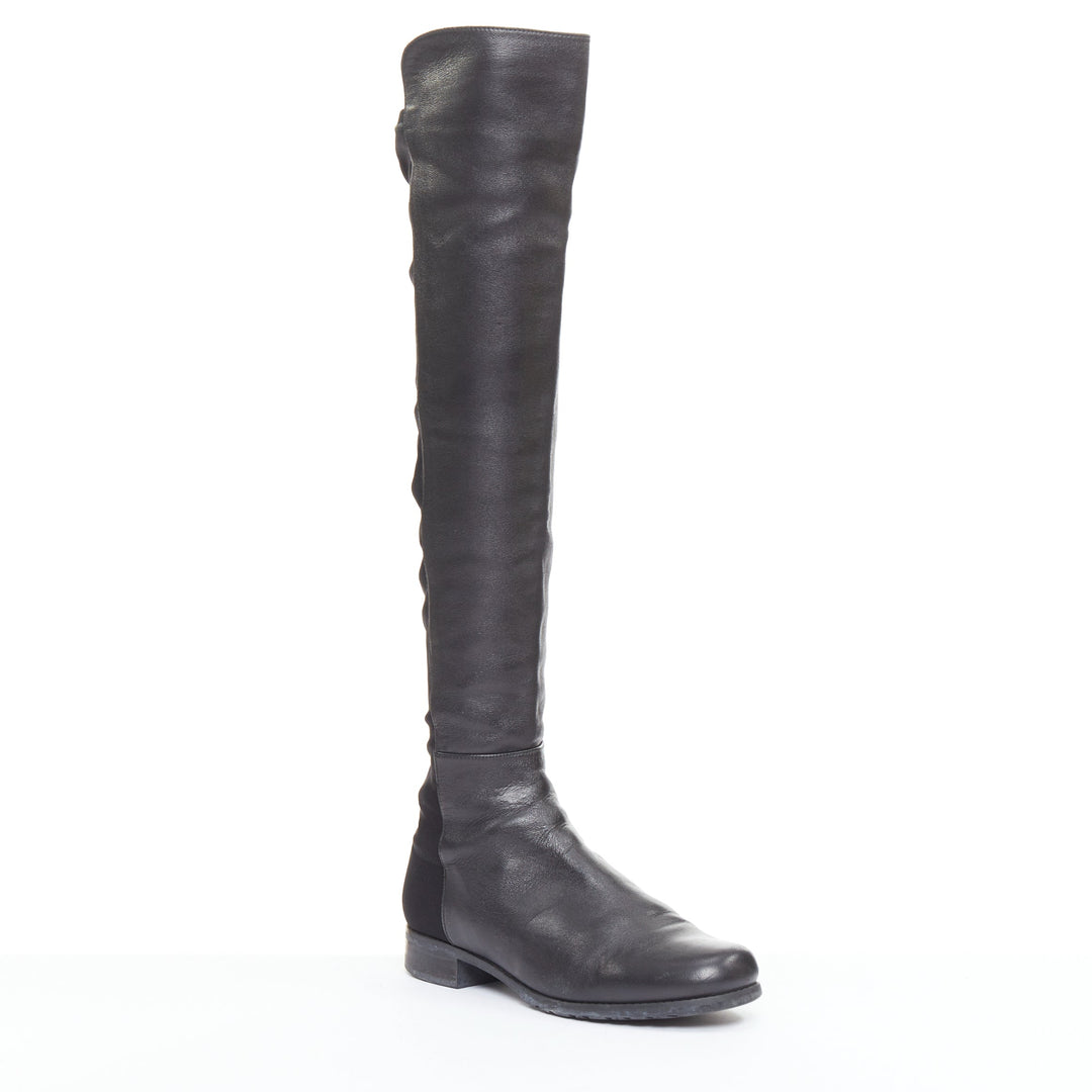 STUART WEITZMAN 5050 black leather front elastic back round toe tall boots EU38