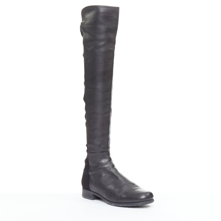 STUART WEITZMAN 5050 black leather front elastic back round toe tall boots EU38