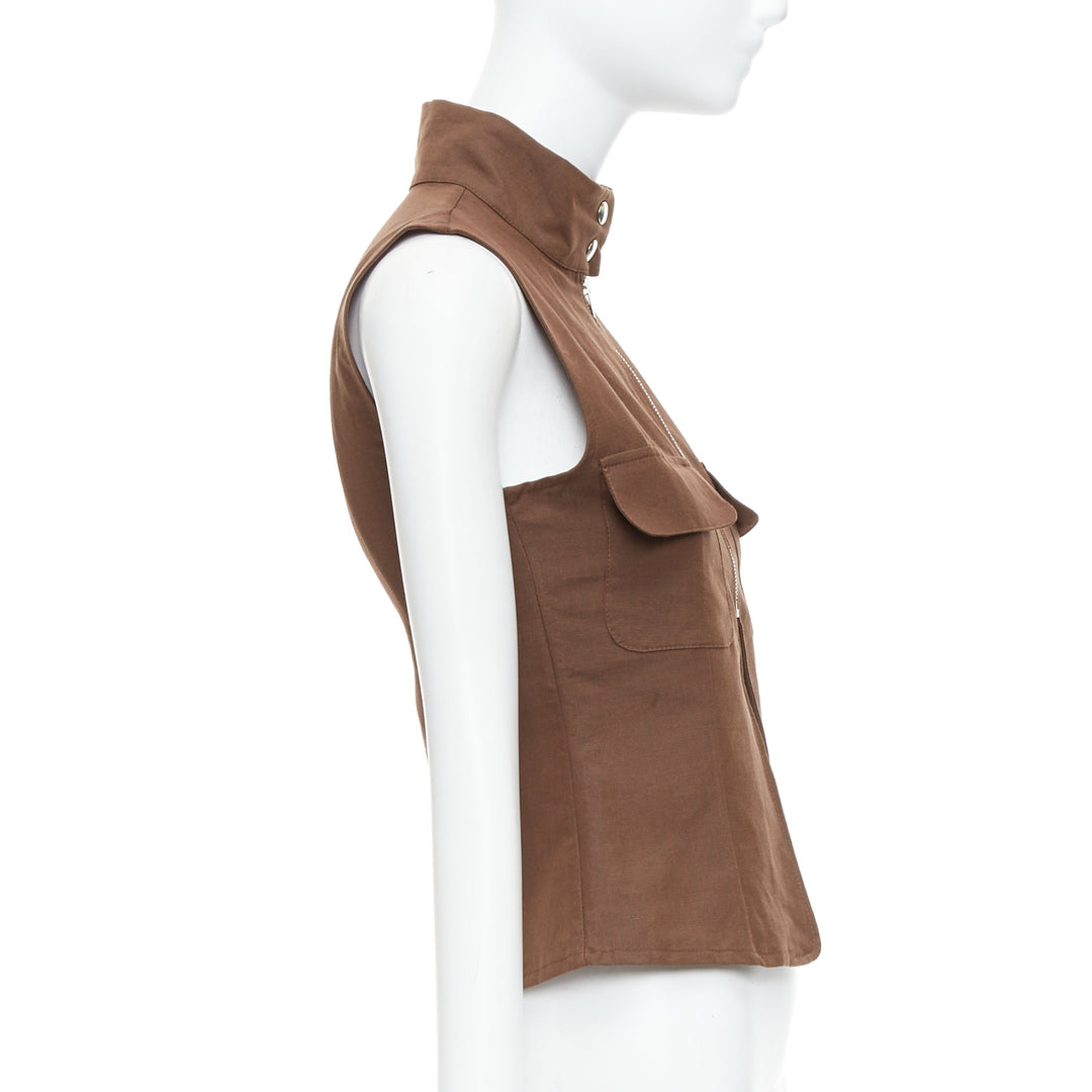 PALOMA WOOL brown linen organic cotton pocketed sleeveless top XS