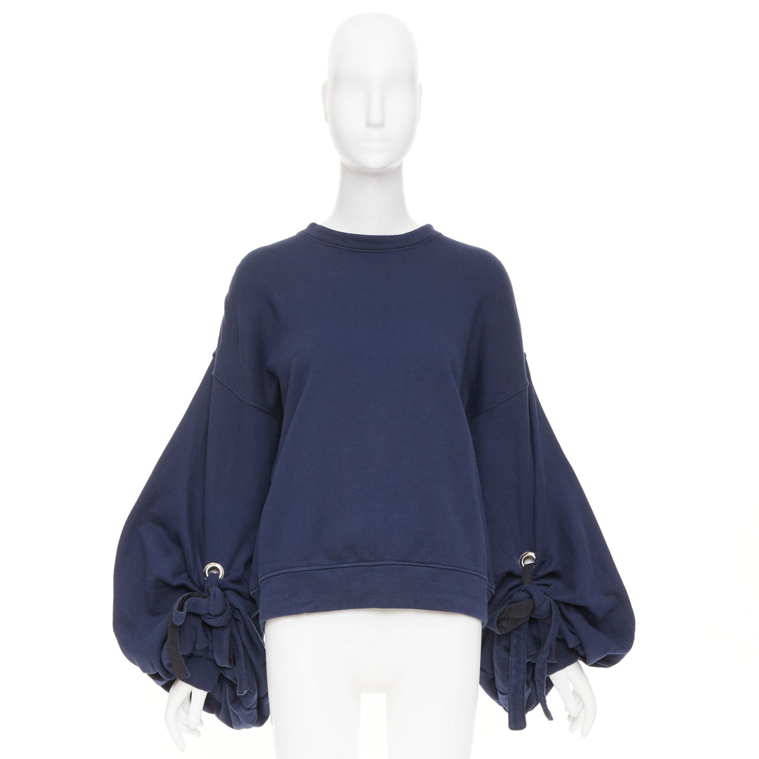 Y PROJECT navy cotton oversized gathered drawstring balloon sleeve sweatshirt S