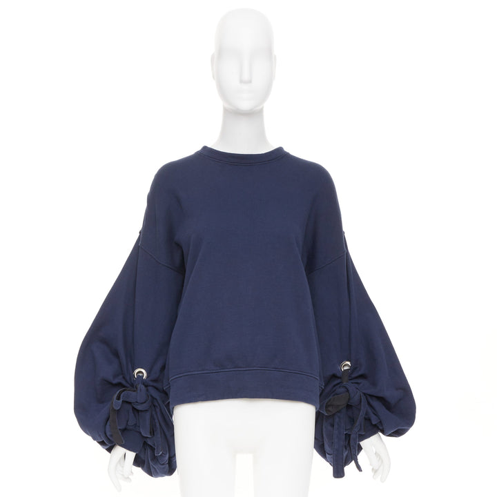 Y PROJECT navy cotton oversized gathered drawstring balloon sleeve sweatshirt S