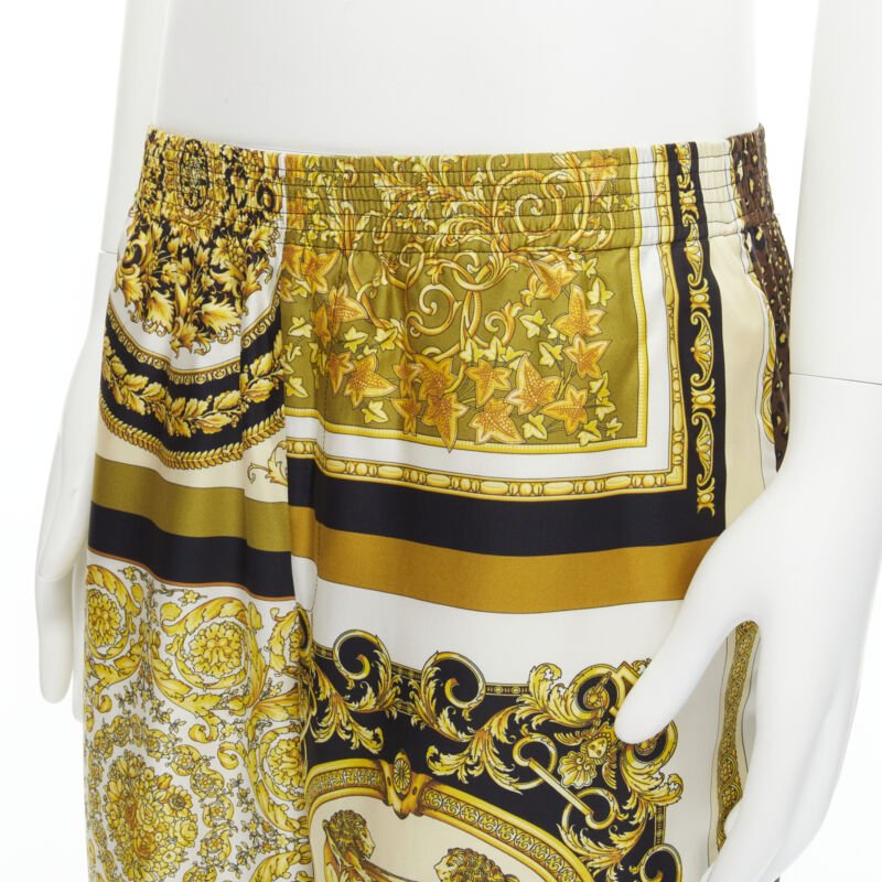 VERSACE Mosaic Barocco 2021 silk gold baroque leopard relaxed pants IT50 L