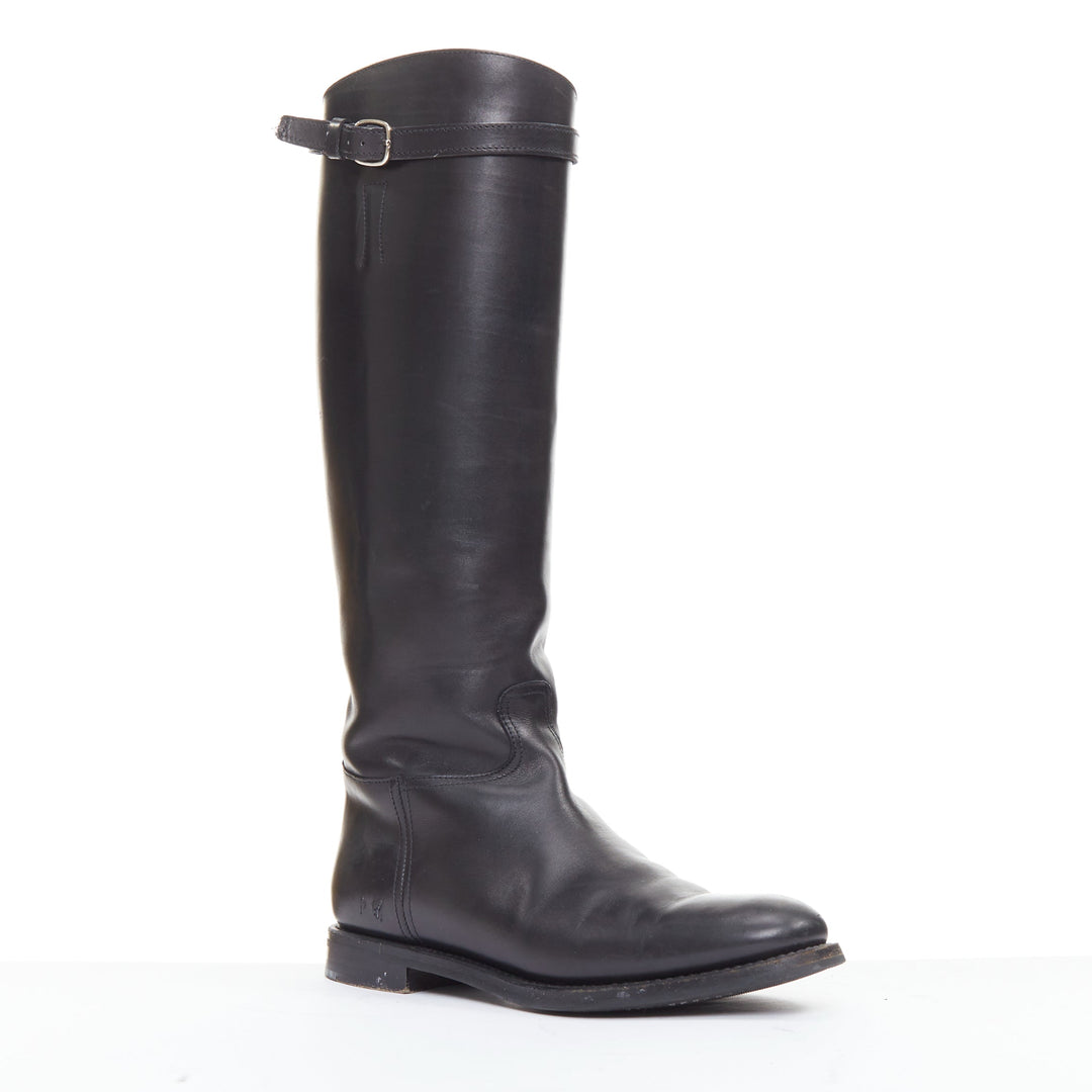 CHURCH'S Michelle G. black leather silver buckle tall riding boots EU37