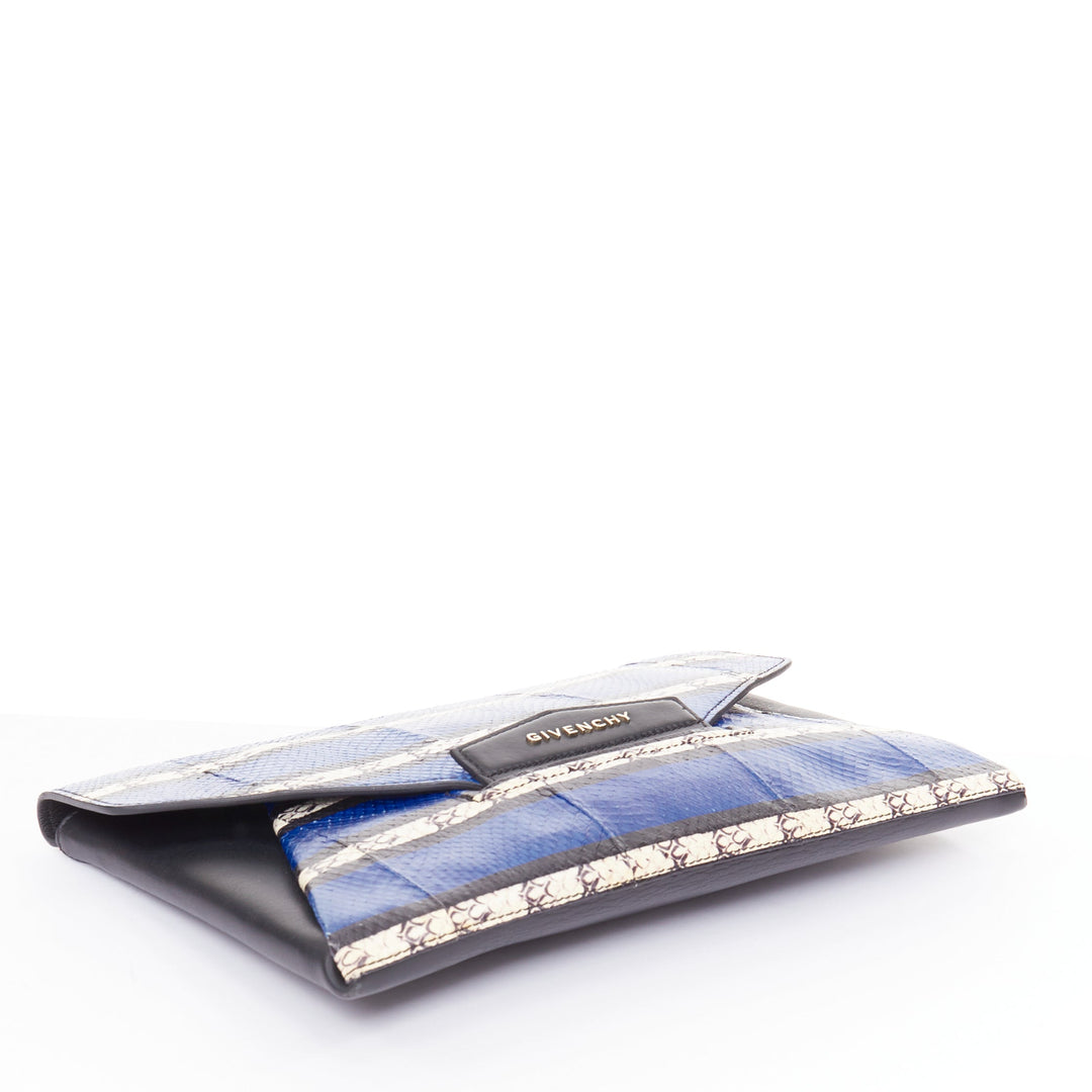 GIVENCHY Antigona Envelope blue striped elaphe scaled leather flap clutch bag