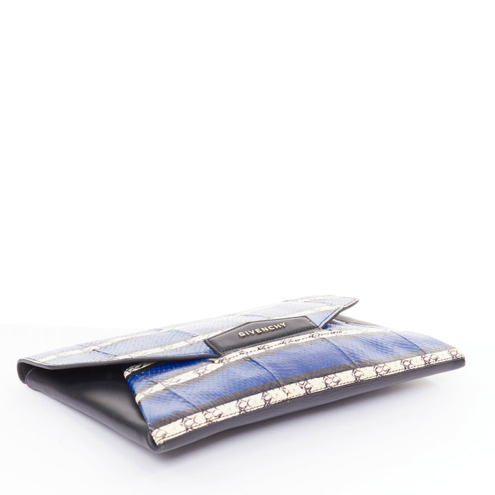 GIVENCHY Antigona Envelope blue striped elaphe scaled leather flap clutch bag