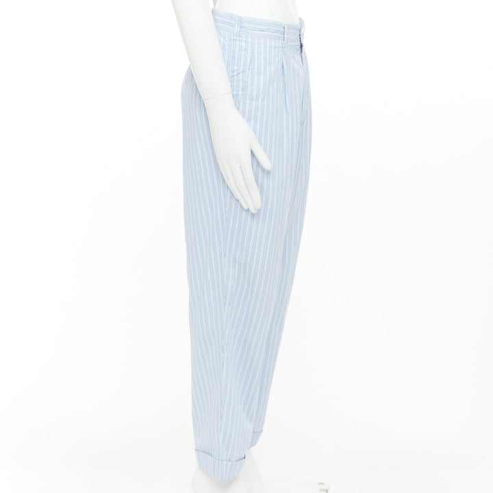 COMME DES GARCONS Shirt blue striped cotton poplin pajama style pants S