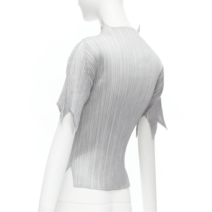 ISSEY MIYAKE PLEATS PLEASE silver spike collar angular cut pleats top JP3 L