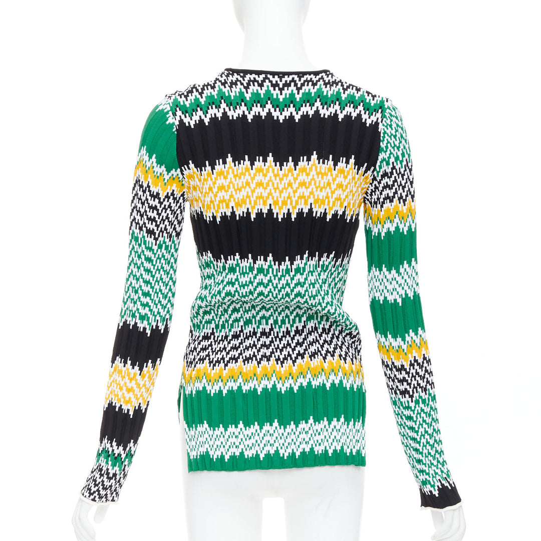 CELINE 2015 Phoebe Philo green black yellow chevron knit sweater XS