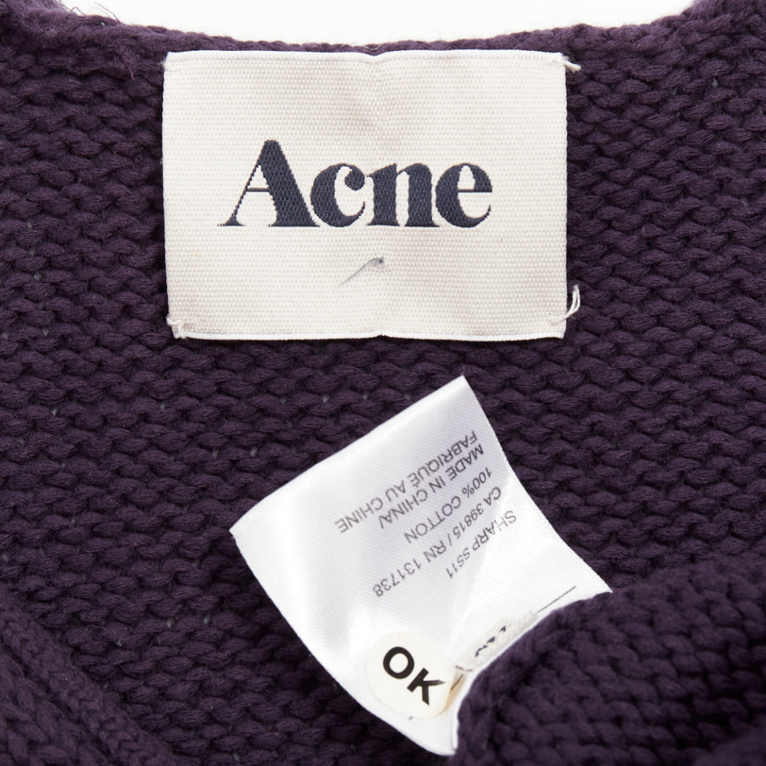 ACNE STUDIOS 2011 Sharp navy cotton wide scoop neck leather zip sweater XS