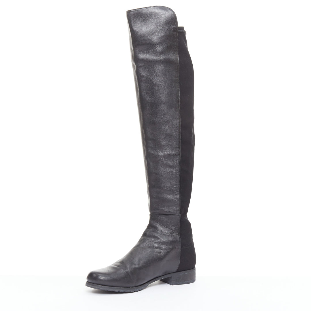 STUART WEITZMAN 5050 black leather front elastic back round toe tall boots EU38