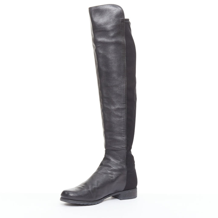 STUART WEITZMAN 5050 black leather front elastic back round toe tall boots EU38