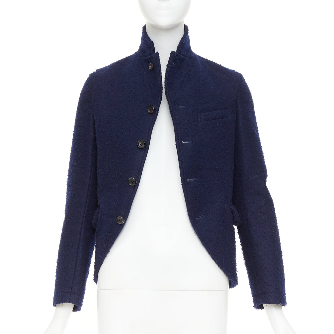 CDG COMME DES GARCONS 2007 navy felt high collar curved hem cropped jacket XS