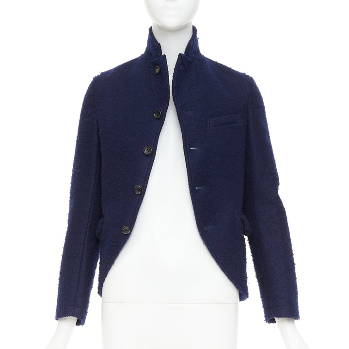 CDG COMME DES GARCONS 2007 navy felt high collar curved hem cropped jacket XS