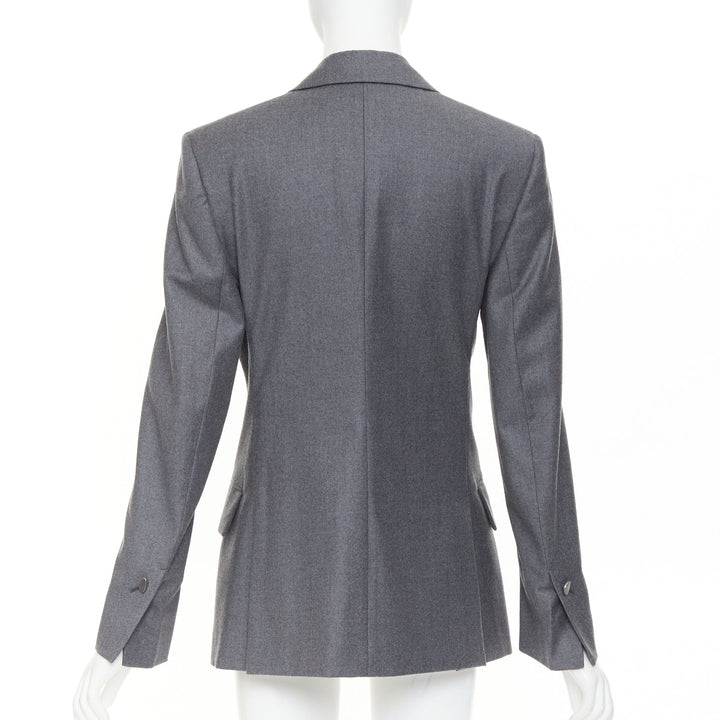 FERRAGAMO 2024 2024 grey virgin wool peak lapel power shoulder blazer IT40 S