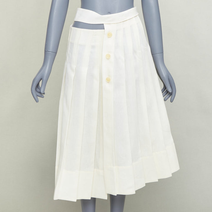 JACQUEMUS L'Amour cream linen asymmetric pleated cut out midi skirt FR38 M