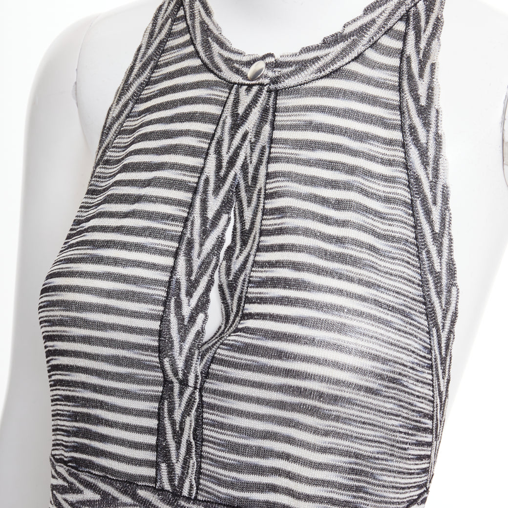 MISSONI Armonia black metallic grey striped jersey lurex knit dress IT38 XS