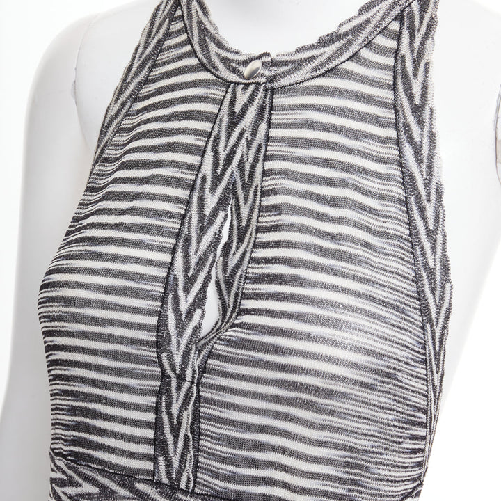 MISSONI Armonia black metallic grey striped jersey lurex knit dress IT38 XS