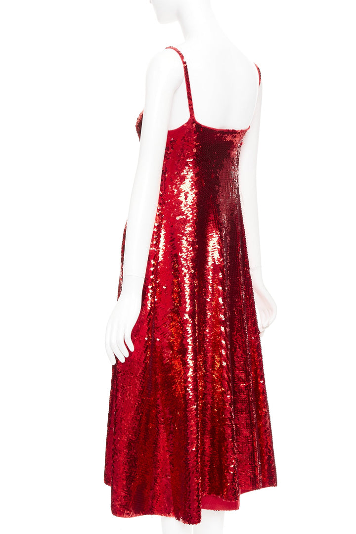 LOEWE 2022 Runway JW Anderson red sequined wool ruffle midi dress Gal Gadot